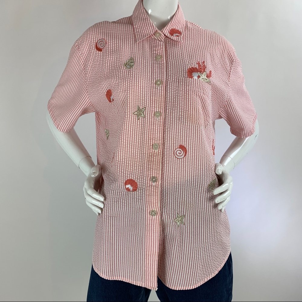 Women's Extra Large (XL) Red TEDDI Embroidered Button Down Shirt